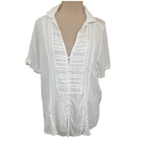 Abercrombie & Fitch White Lace Trim Detail Blouse Size M Cotton Blend Neutral